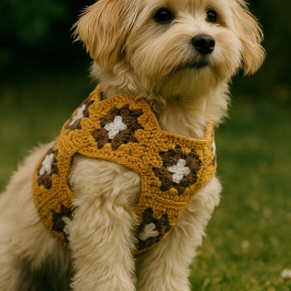 Retro Granny Square Dog Coat – Handmade Crochet Style for Chic Pets - Picture 1 of 4